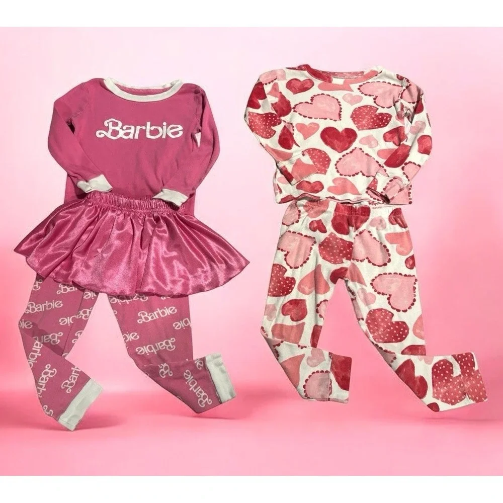 Toddler Girls Carter's & Barbie Pink Pajamas Lot Of 2- 3T‎